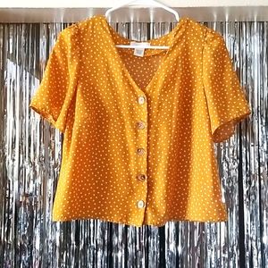 Mustard yellow polka dot blouse
